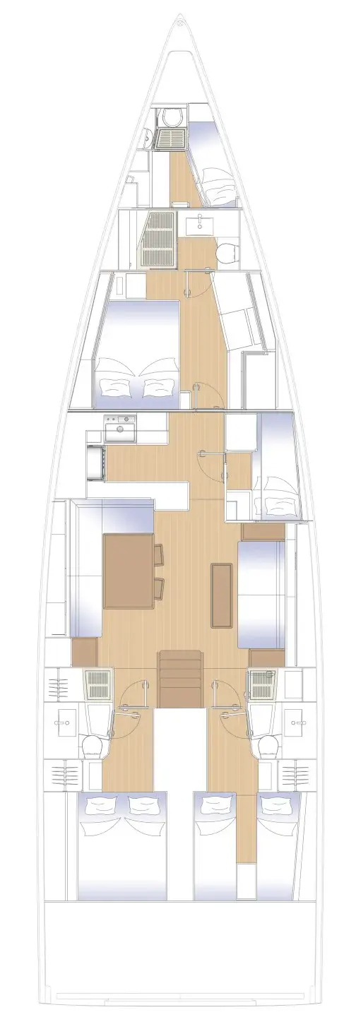 Boat layout diagram with interactive areas